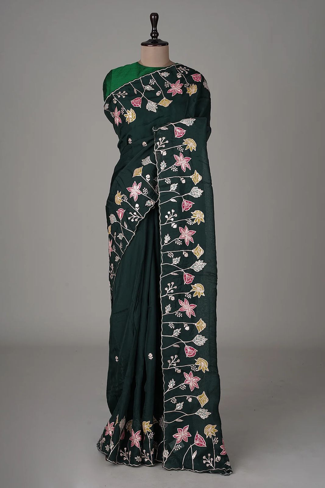 Fashionable Sequence Work Green Color Saree