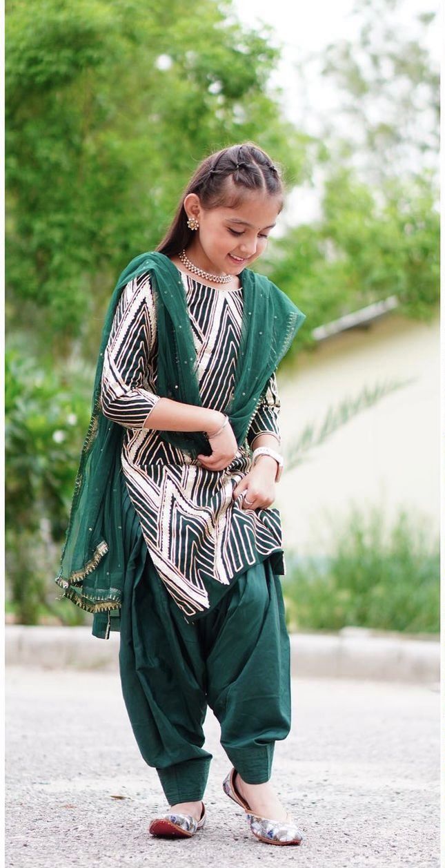 Pretty Look Baby Girl Green Color Patiala Suit