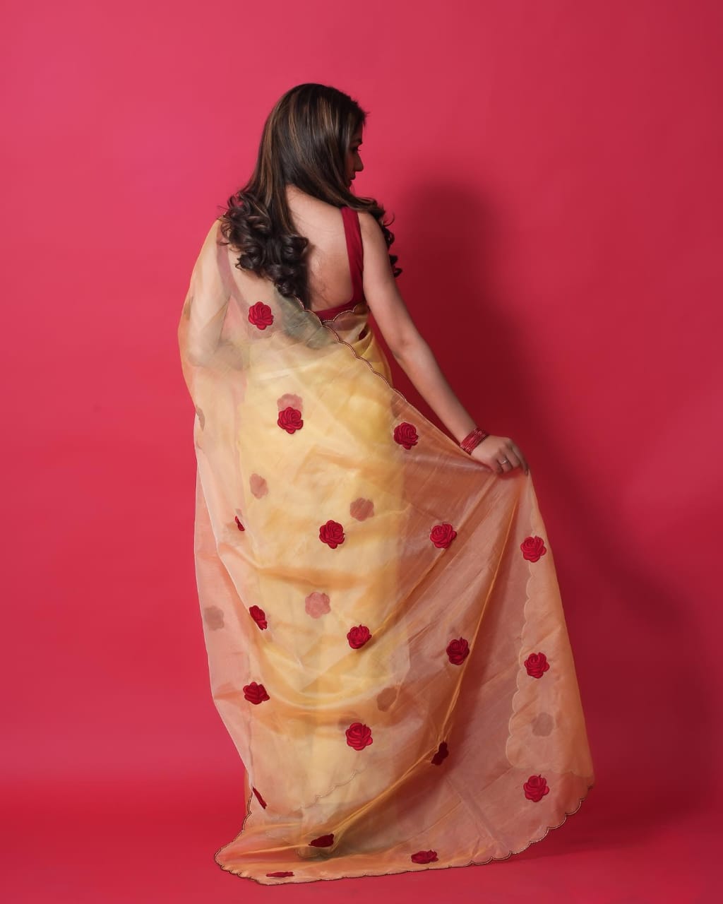 Festive Wear Embroidery Work Yellow Color Saree