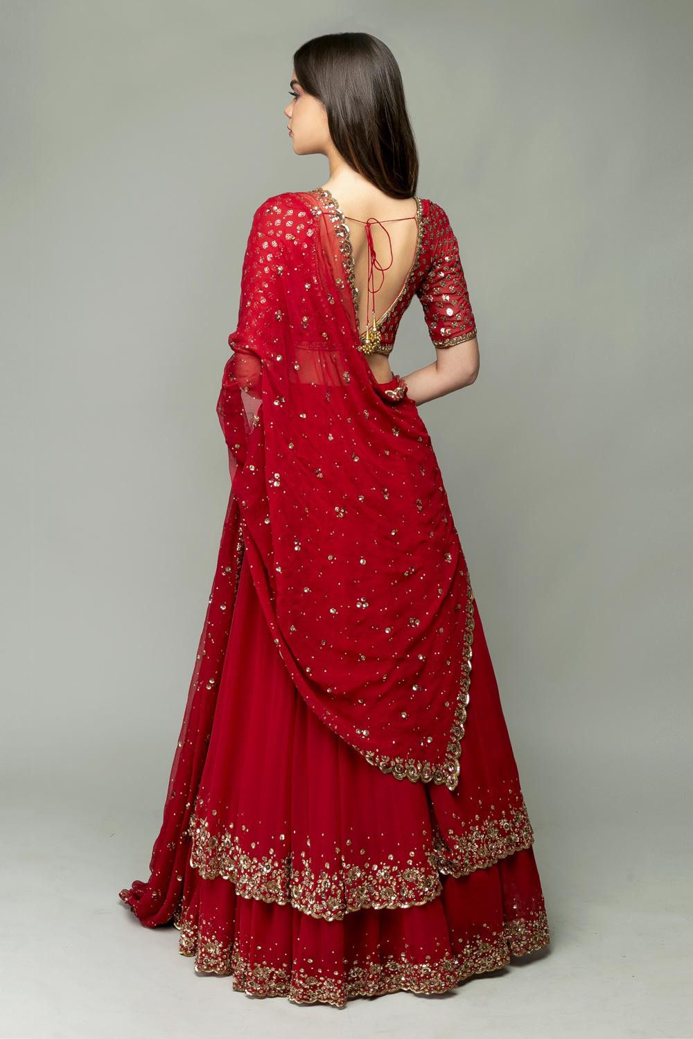 Engagement Wear Red Color Two Layer Lehenga Choli