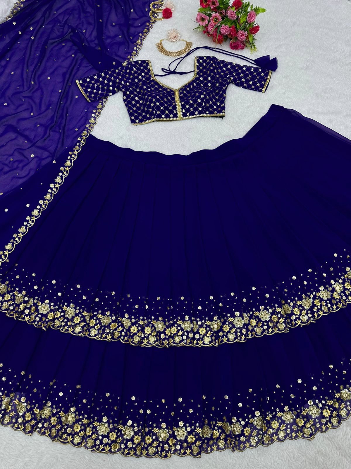 Buy Blue Sequins Embroidered Lehenga Choli Online At Zeel Clothing