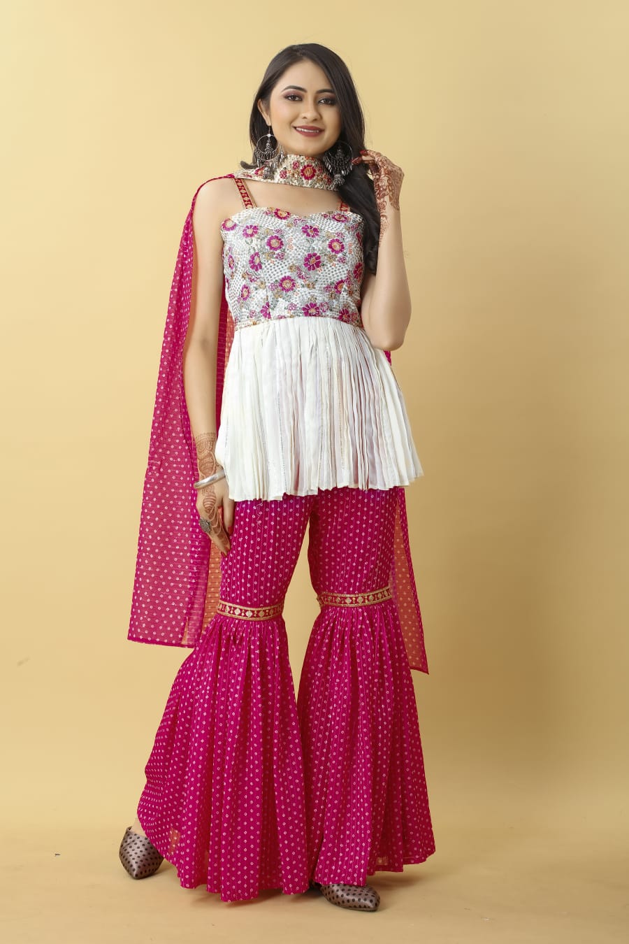 Dark Pink With White Color Digital Print Sharara Suit