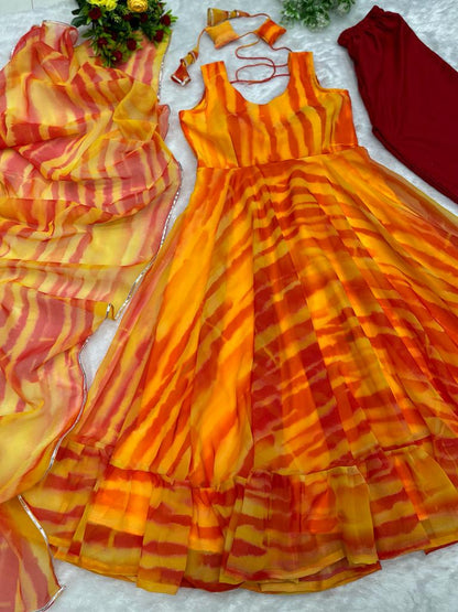 Yellow And Orange Color Digital Print Anarkali Suit