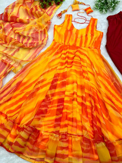 Yellow And Orange Color Digital Print Anarkali Suit