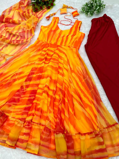 Yellow And Orange Color Digital Print Anarkali Suit