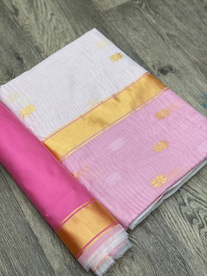 Casual Wear White Color Saree With Pink Border