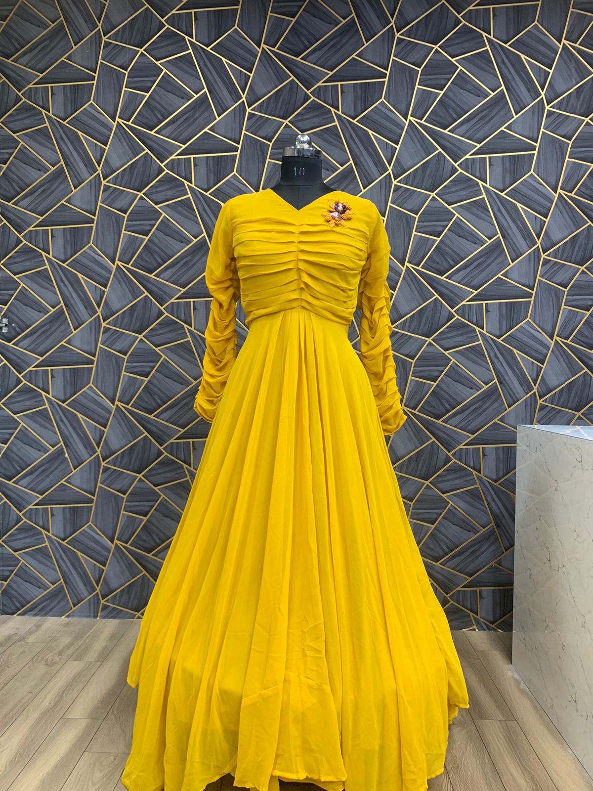 Yellow Color Eyes Catching Long Gown