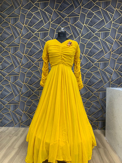 Yellow Color Eyes Catching Long Gown