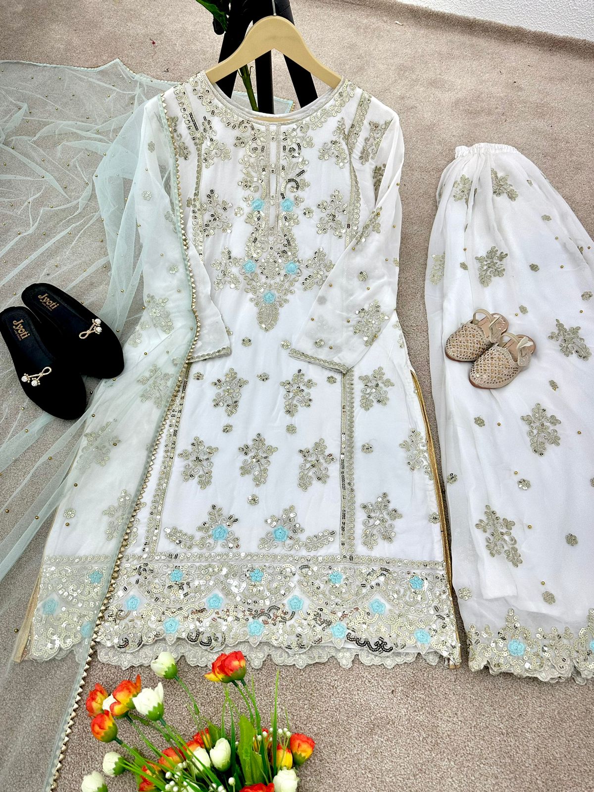 Wedding Wear Beautiful Work White Color Sharara Suit