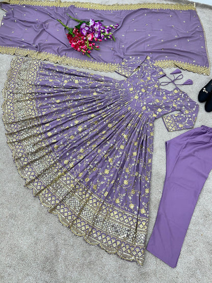 Function Wear Sequence Work Lavender Color Gown