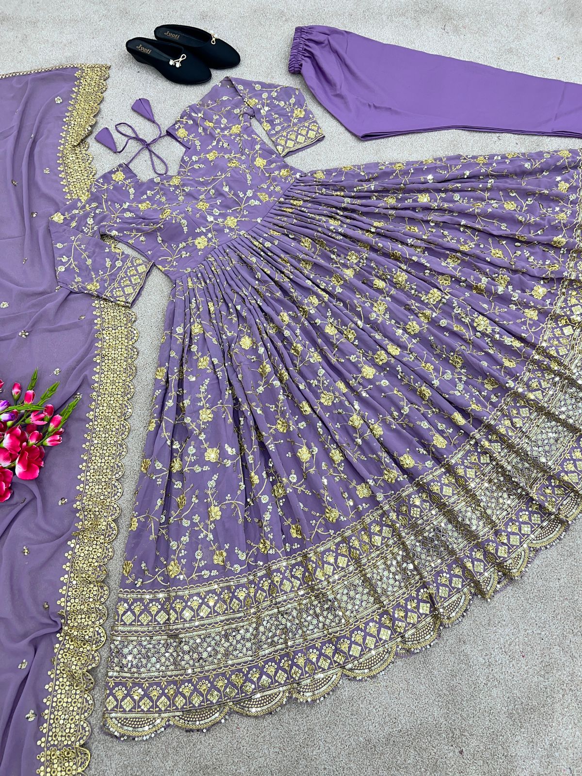 Function Wear Sequence Work Lavender Color Gown