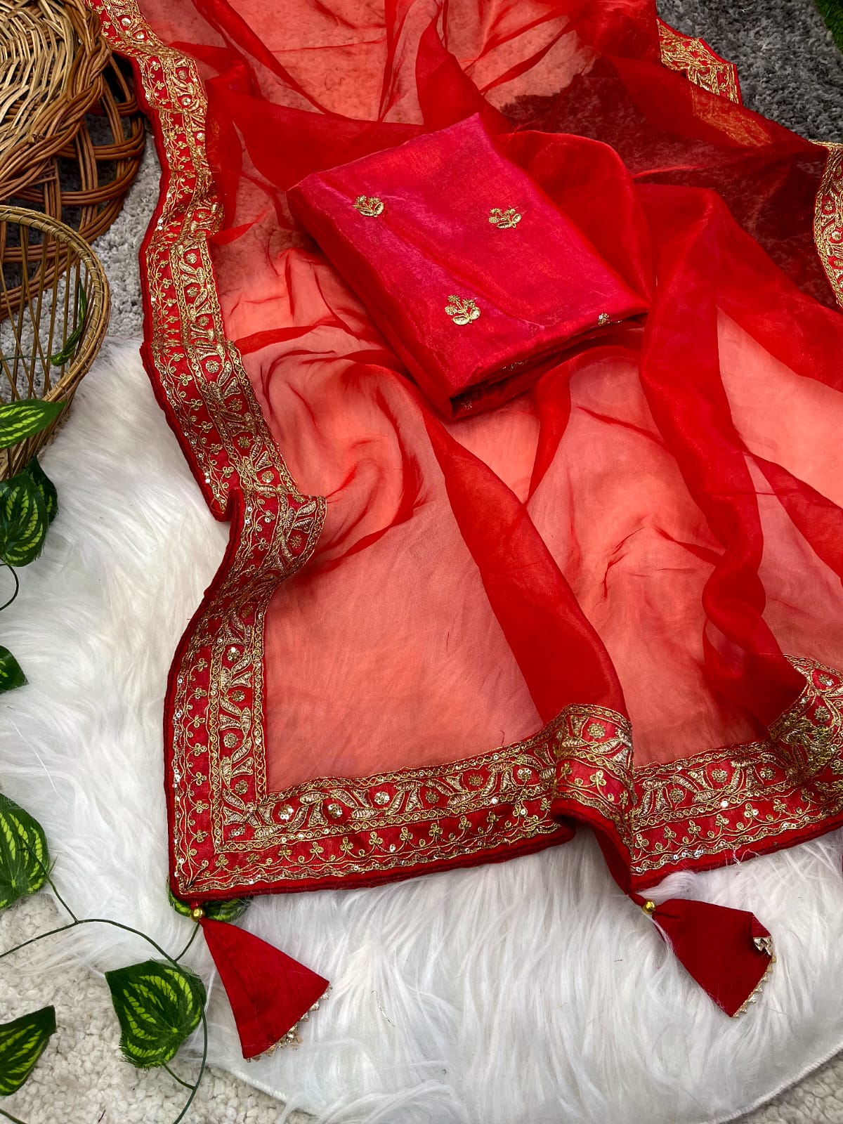 Red Color Sequence Lace Border Marriage special Saree