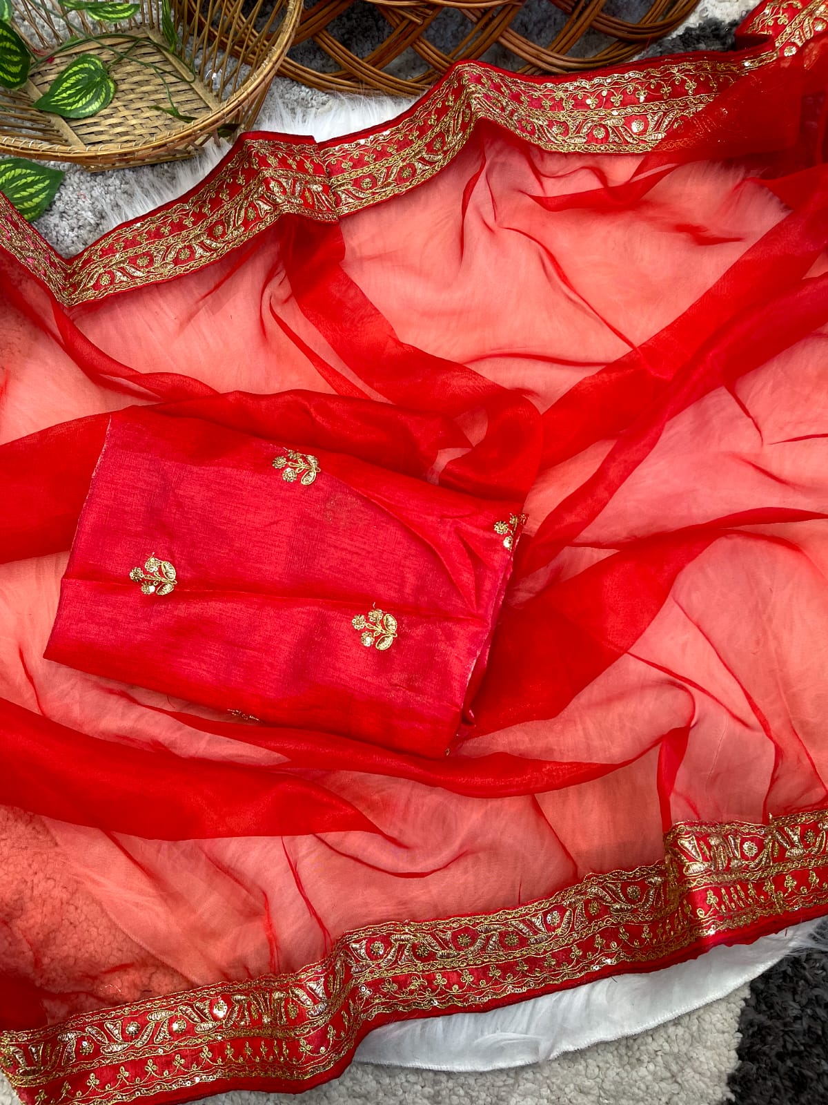 Red Color Sequence Lace Border Marriage special Saree