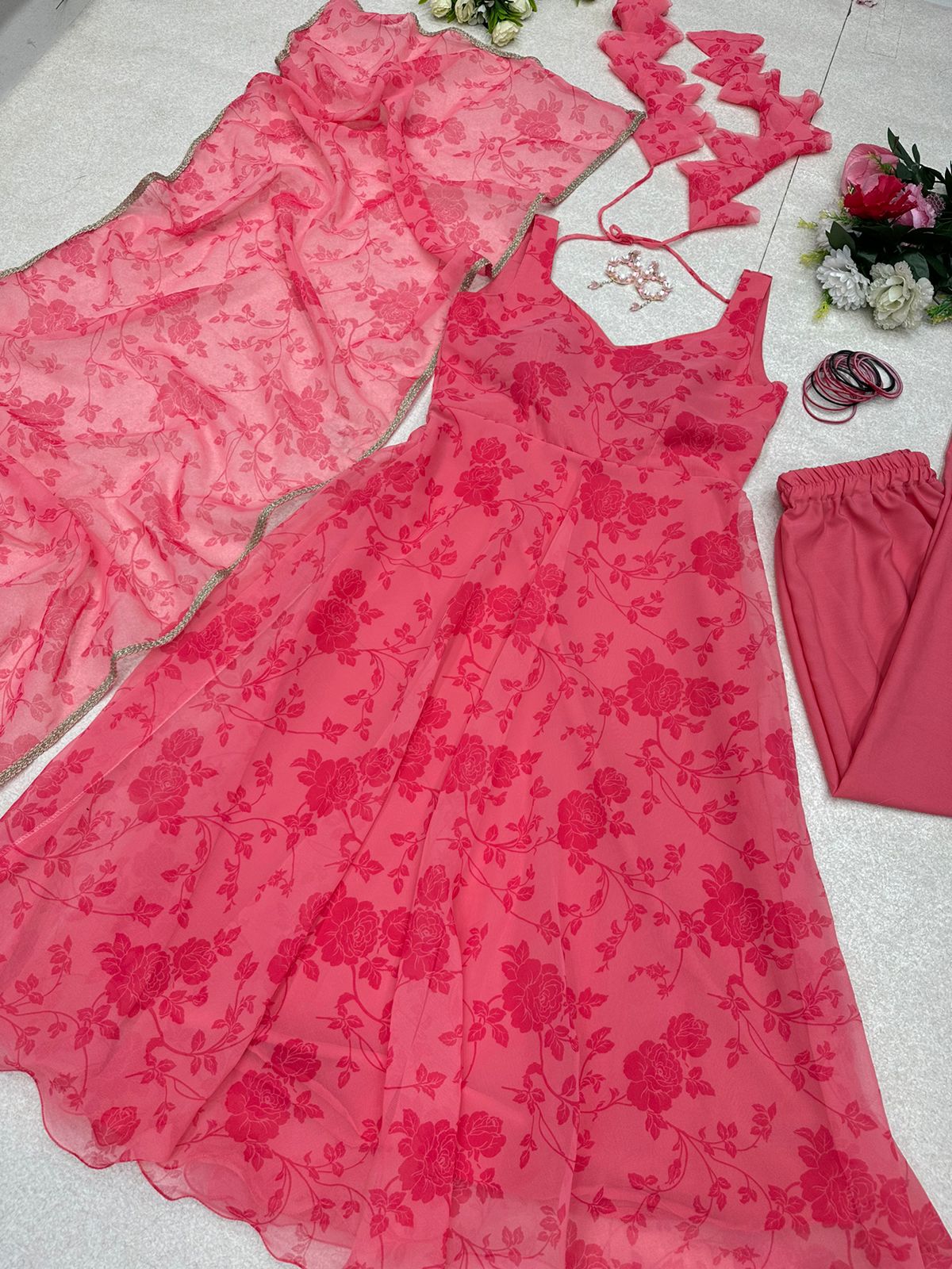 Occasion wear Digital Printed Pink Color Gown