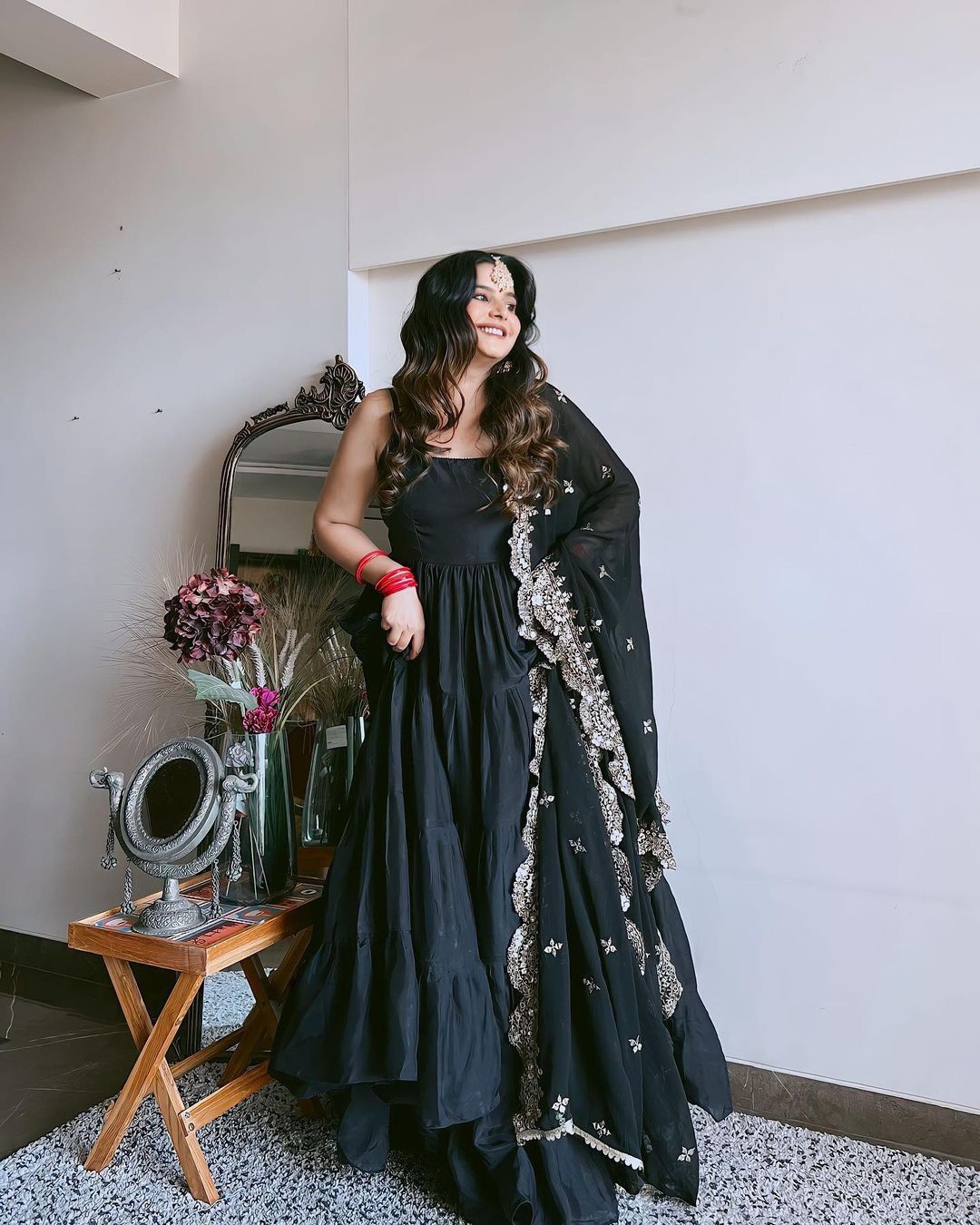 Beautiful Black Color Ruffle Flair Anarkali Gown