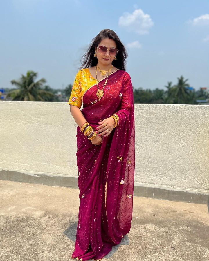 Wedding Wear Thread All Over Work Wine Color Saree