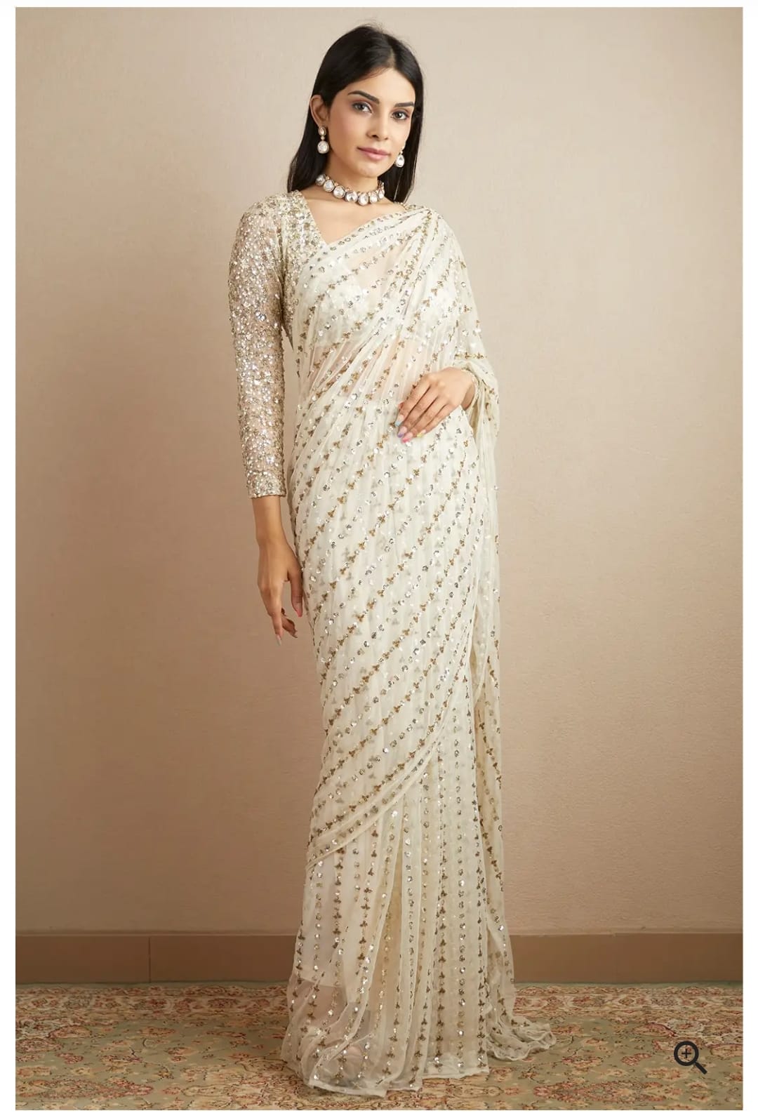 Glamourous Sequence Work White Color Saree