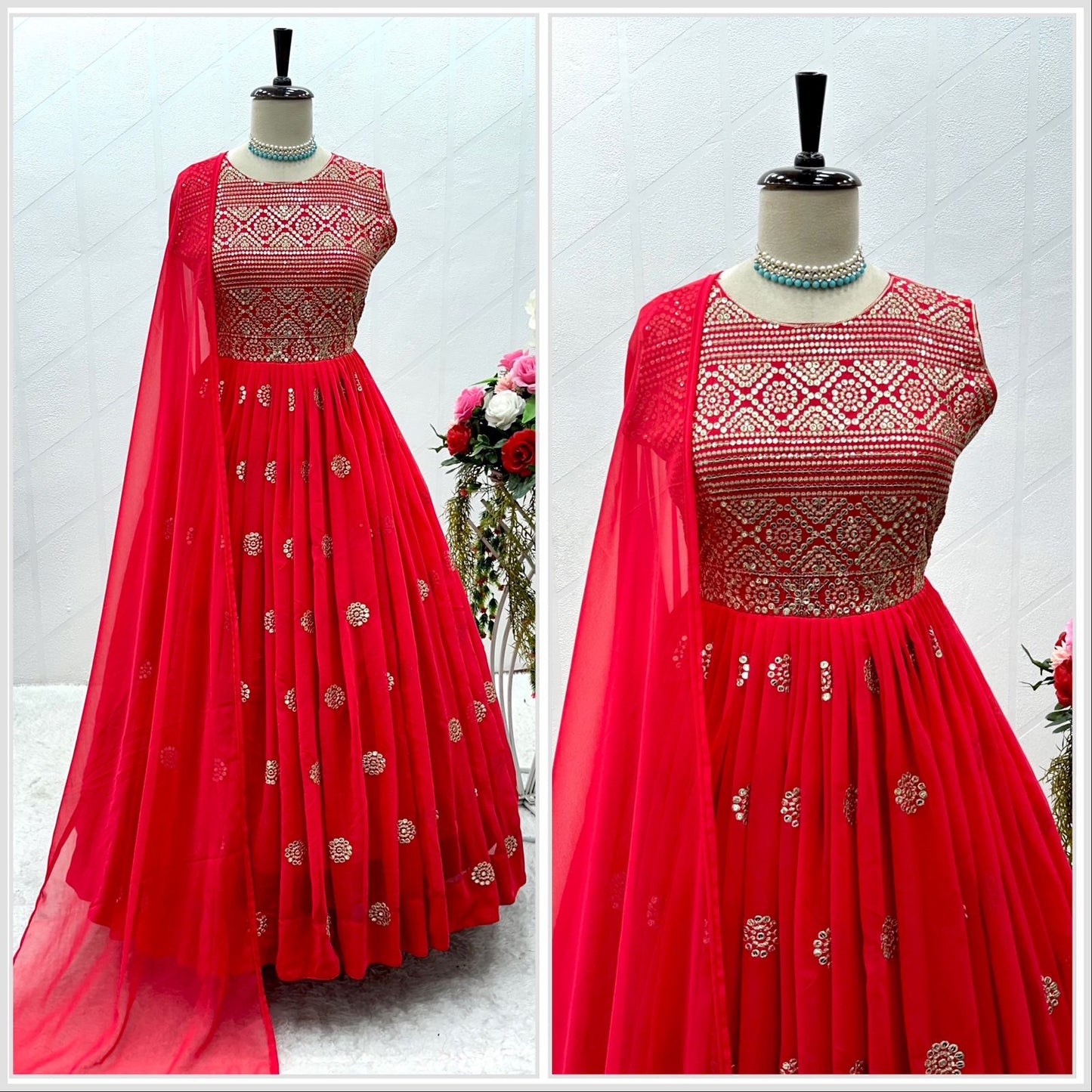 Occasion wear Red Color Sequence Work Gown