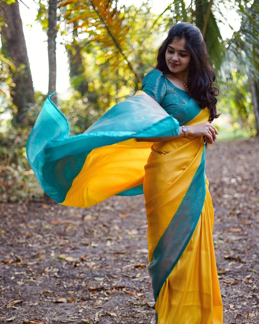 Beautiful Yellow Color Saree With Sky Blue Border