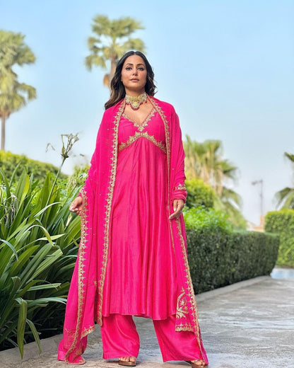 Hina Khan Wear Pink Color Anarkali Gown