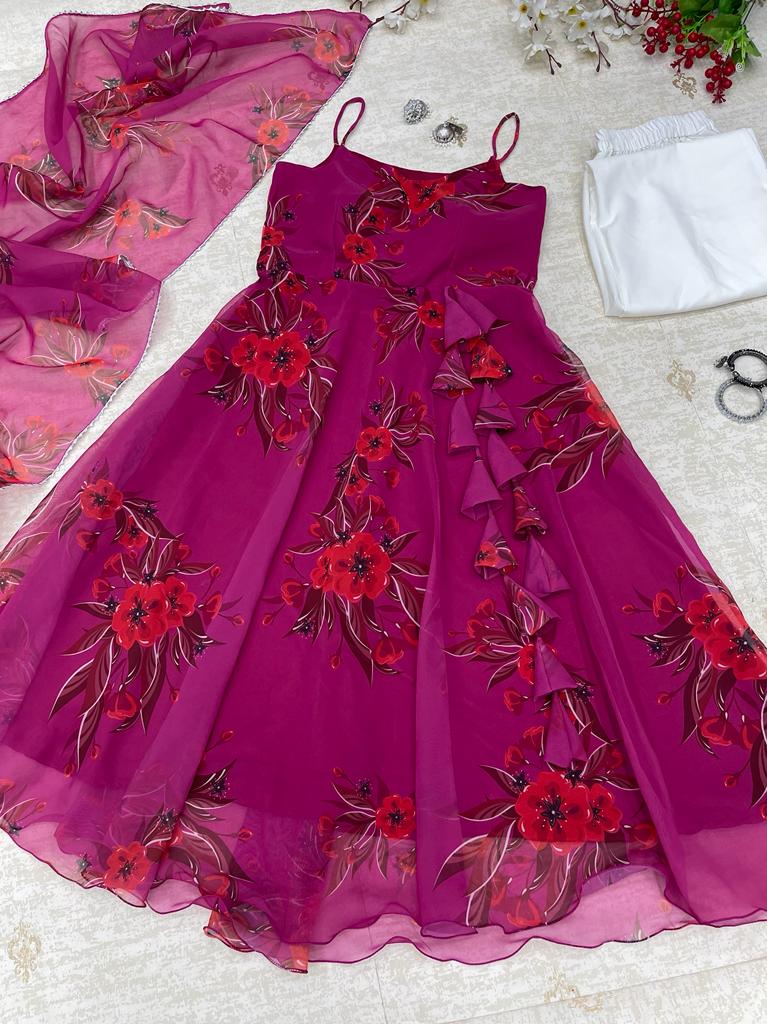 Pink Color Georgette Fabric Digital Print Gown