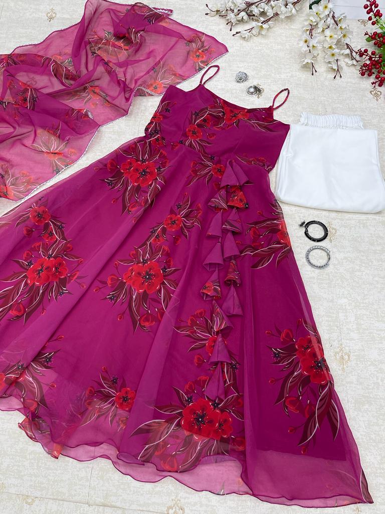 Pink Color Georgette Fabric Digital Print Gown