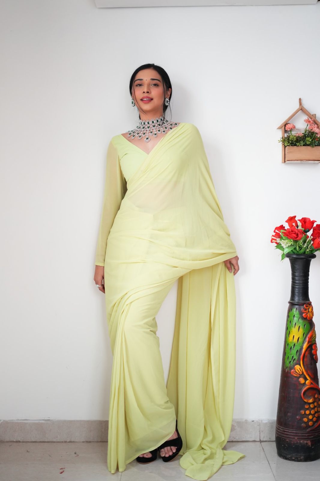 Awesome Ready To Wear Yellow Color Saree