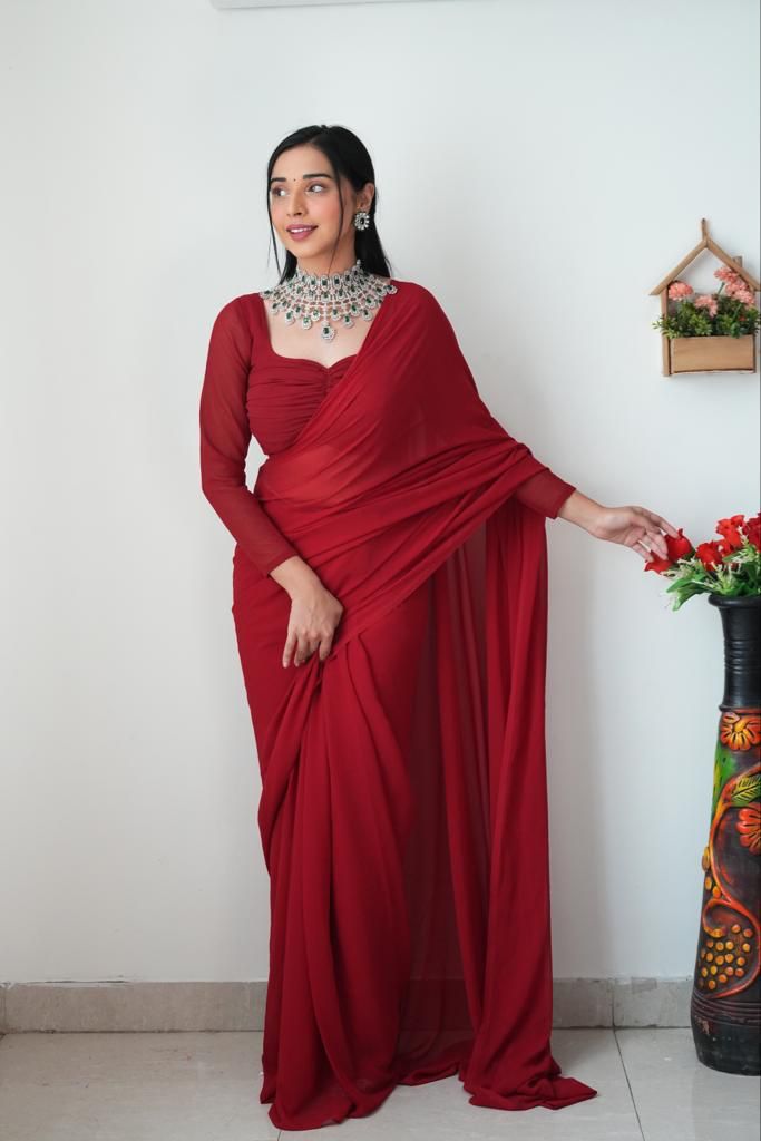 Awesome Ready To Wear Maroon Color Saree