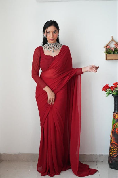 Awesome Ready To Wear Maroon Color Saree