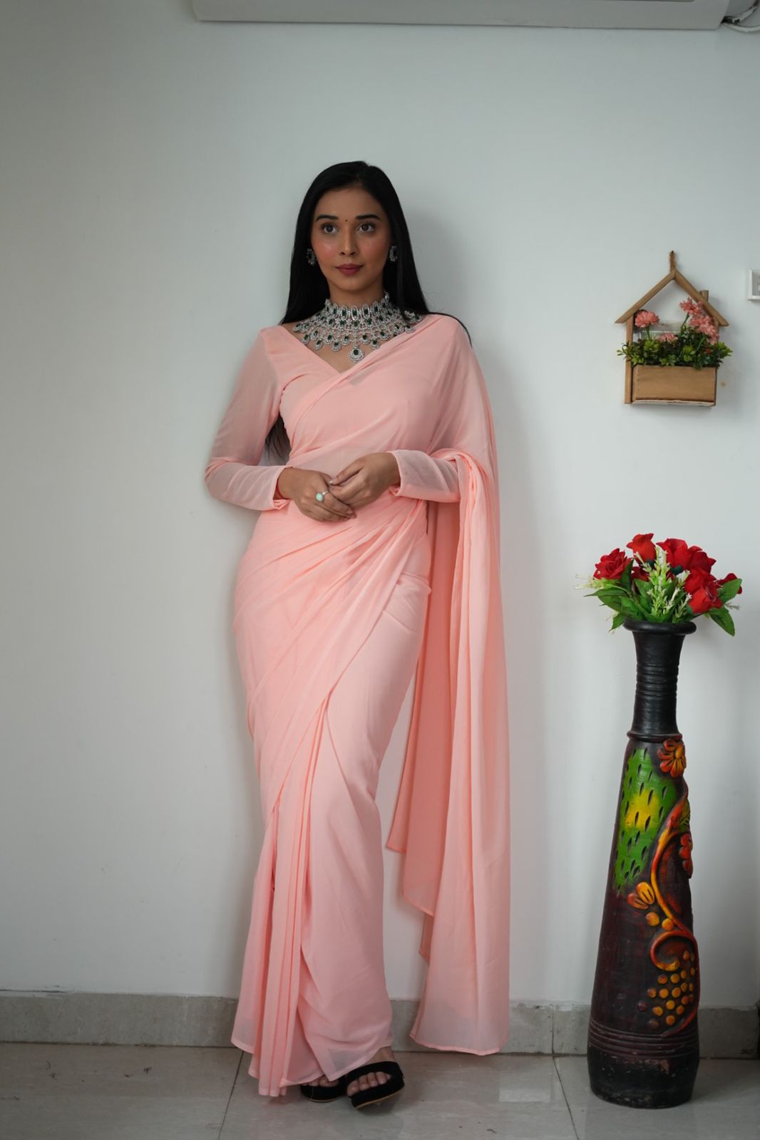 Awesome Ready To Wear Peach Color Saree