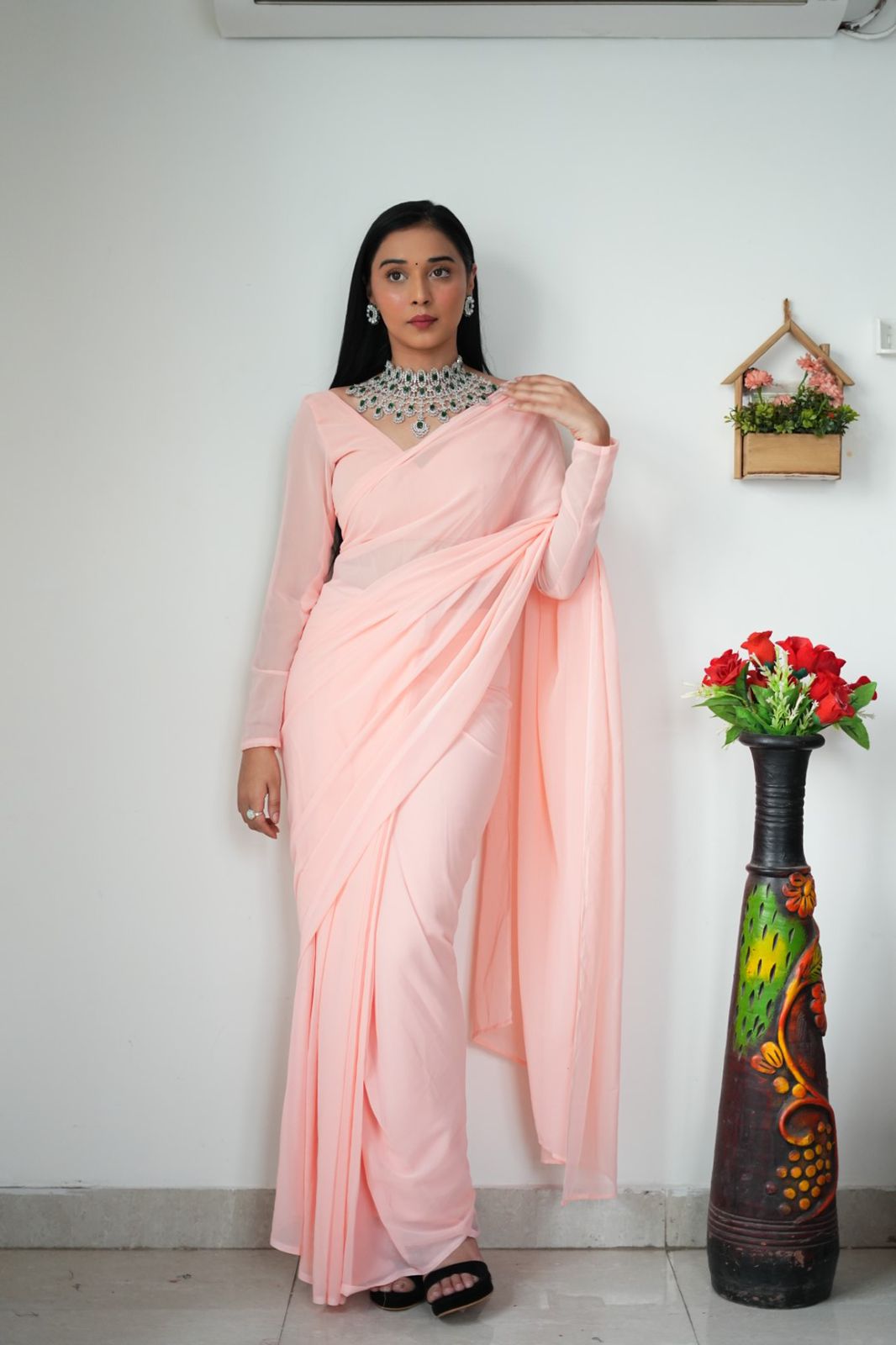 Awesome Ready To Wear Peach Color Saree