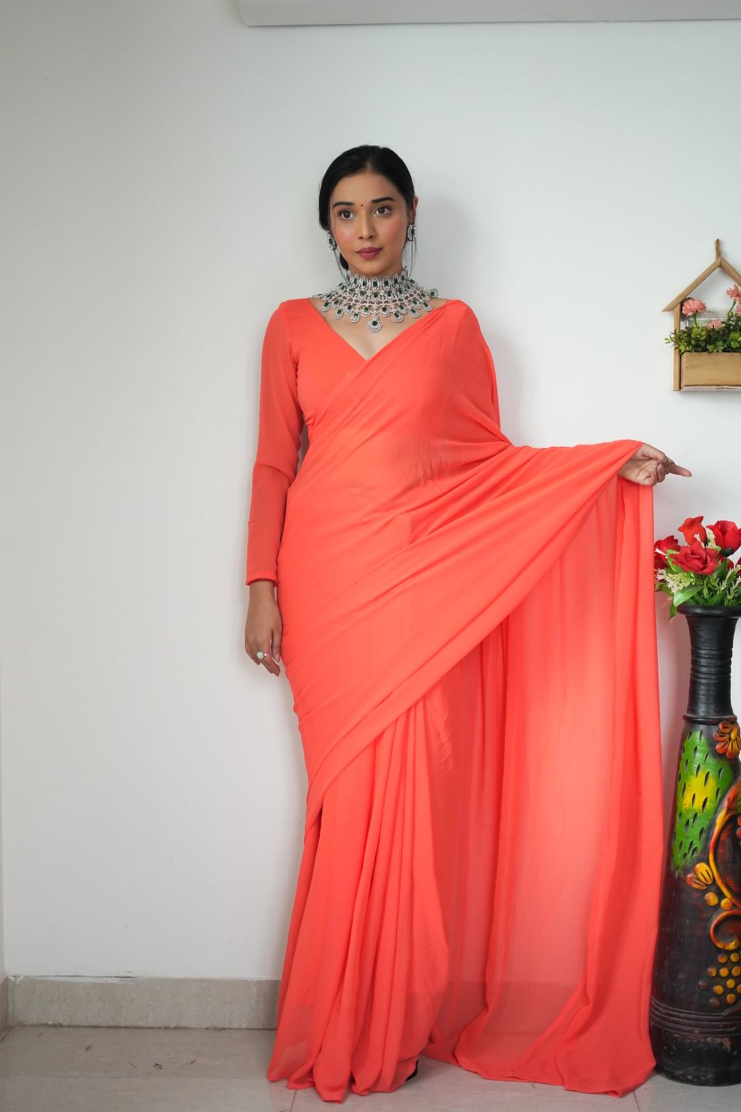 Awesome Ready To Wear Orange Color Saree