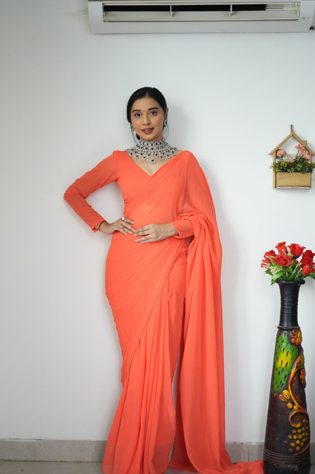 Awesome Ready To Wear Orange Color Saree