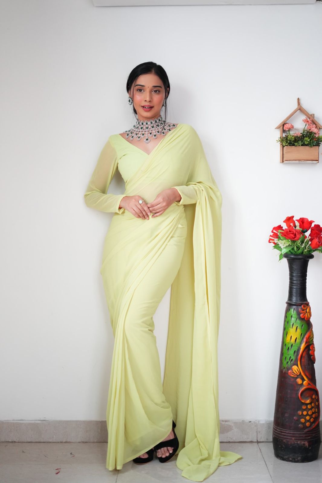 Awesome Ready To Wear Yellow Color Saree