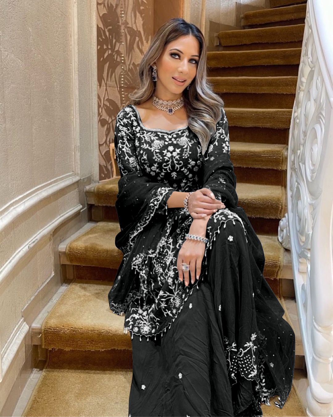 Fantastic Black Color Beautiful Work Sharara Suit