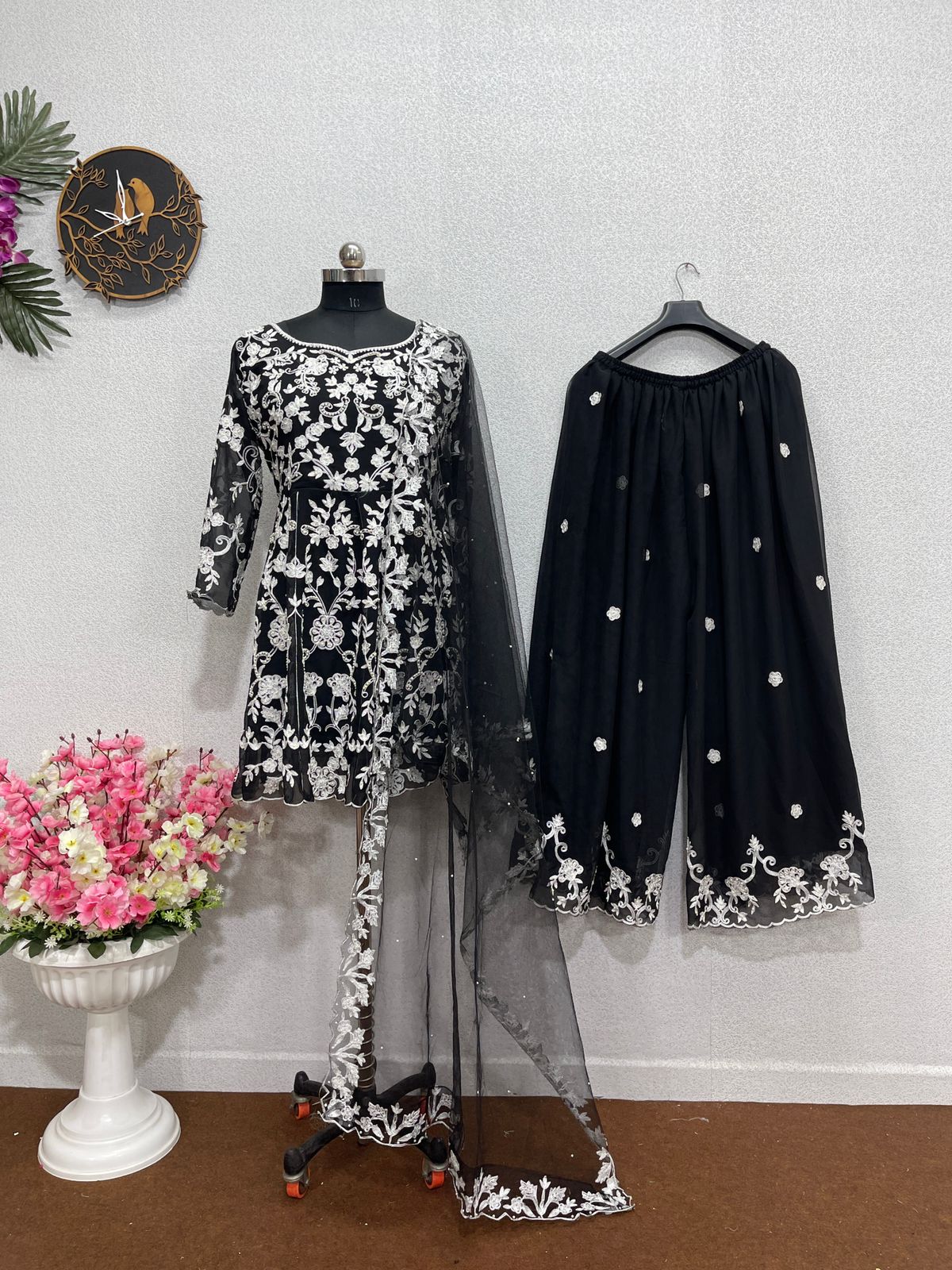 Fantastic Black Color Beautiful Work Sharara Suit