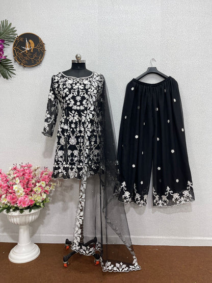 Fantastic Black Color Beautiful Work Sharara Suit