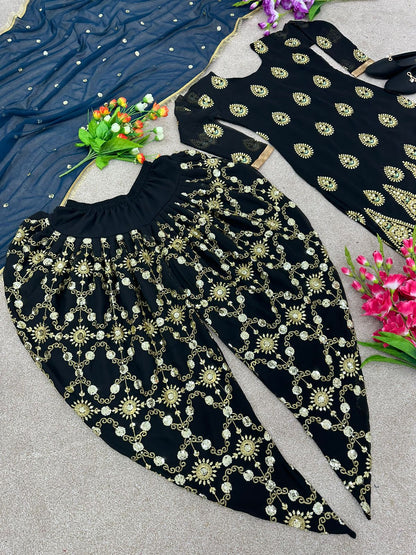 Real Mirror Hand Work Black Color Sharara Suit