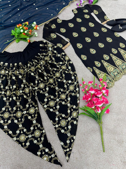 Real Mirror Hand Work Black Color Sharara Suit