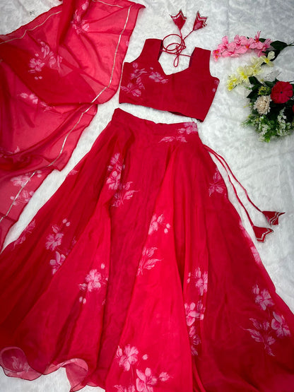 Wonderful Red Organza Silk Lehenga Choli