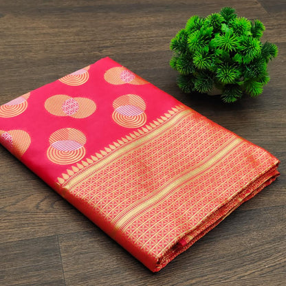 Banarasi Silk Pink Color Handloom Weaving Saree