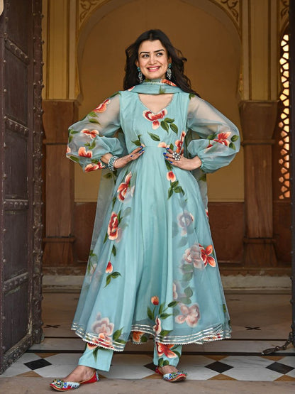 Awesome Sky Blue Color Gota Patti Work Gown