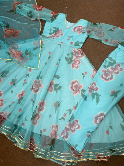 Awesome Sky Blue Color Gota Patti Work Gown