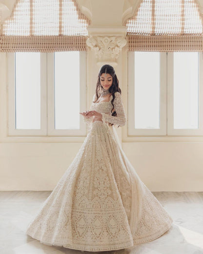 Engagement Wear White Color Beautiful Work Lehenga Choli