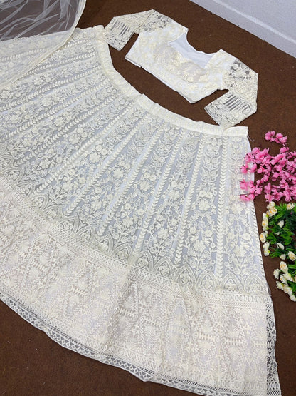 Engagement Wear White Color Beautiful Work Lehenga Choli