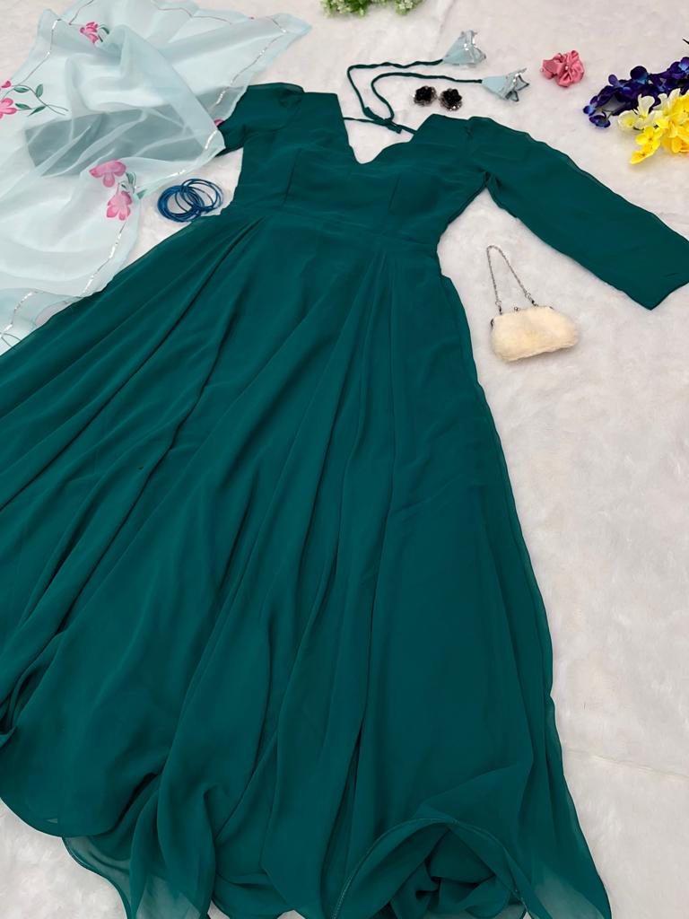 Wonderful Bottle Green Color Georgette Anarkali Gown