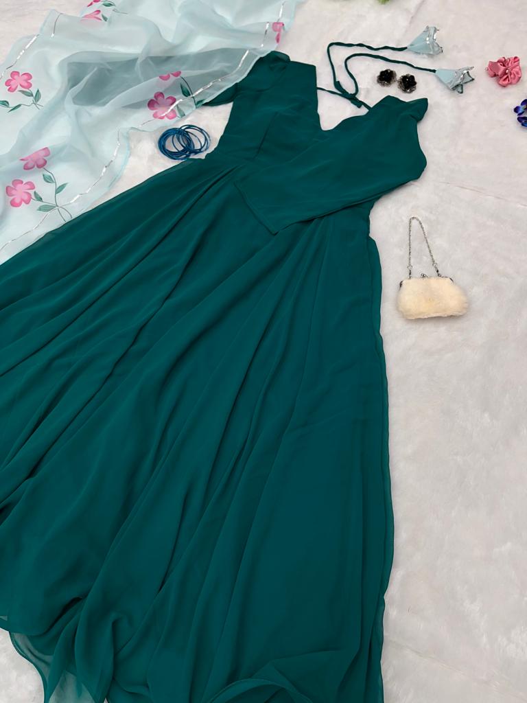 Wonderful Bottle Green Color Georgette Anarkali Gown