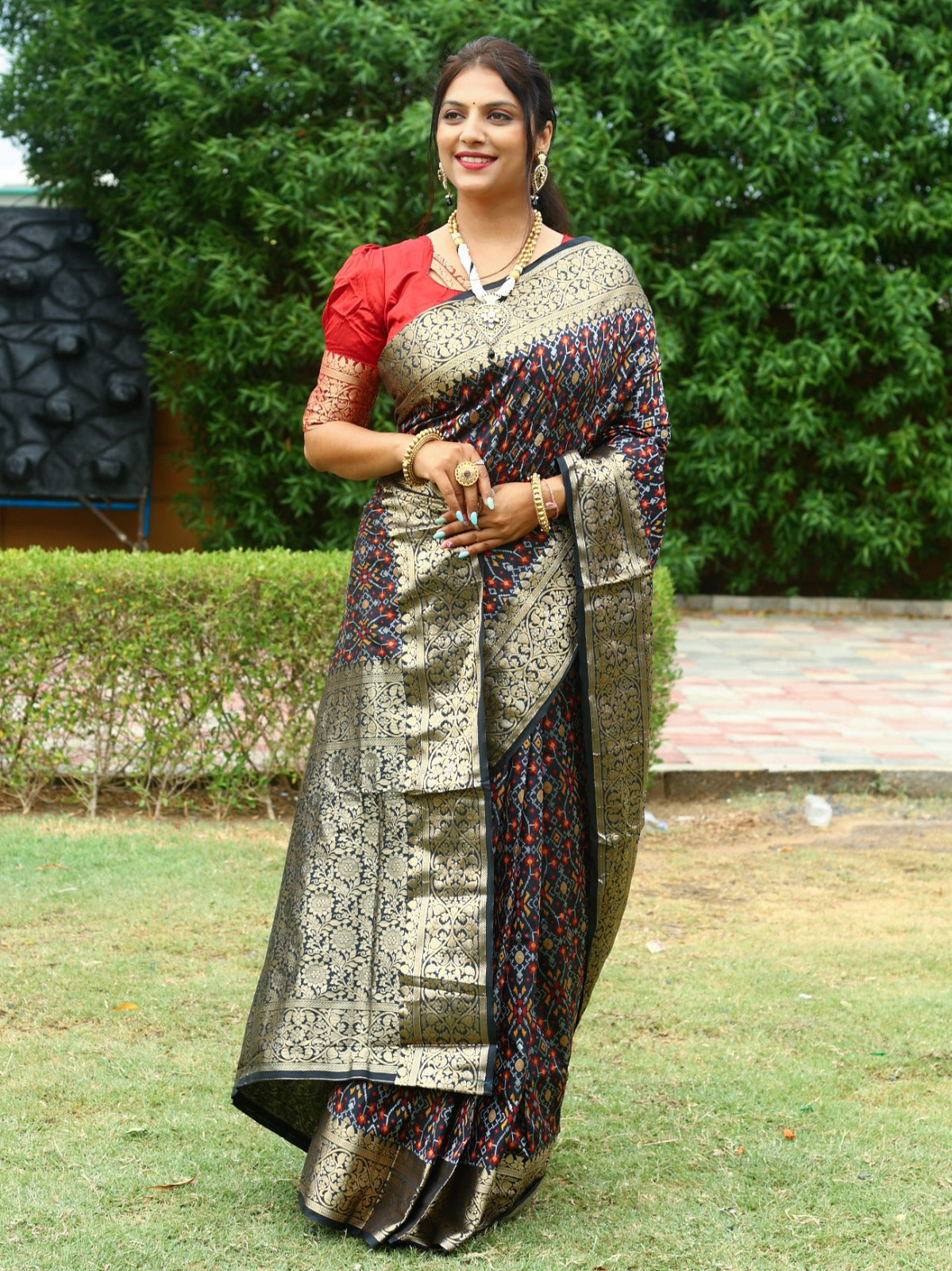 Wedding Wear Black Color Zari Weaving Saree