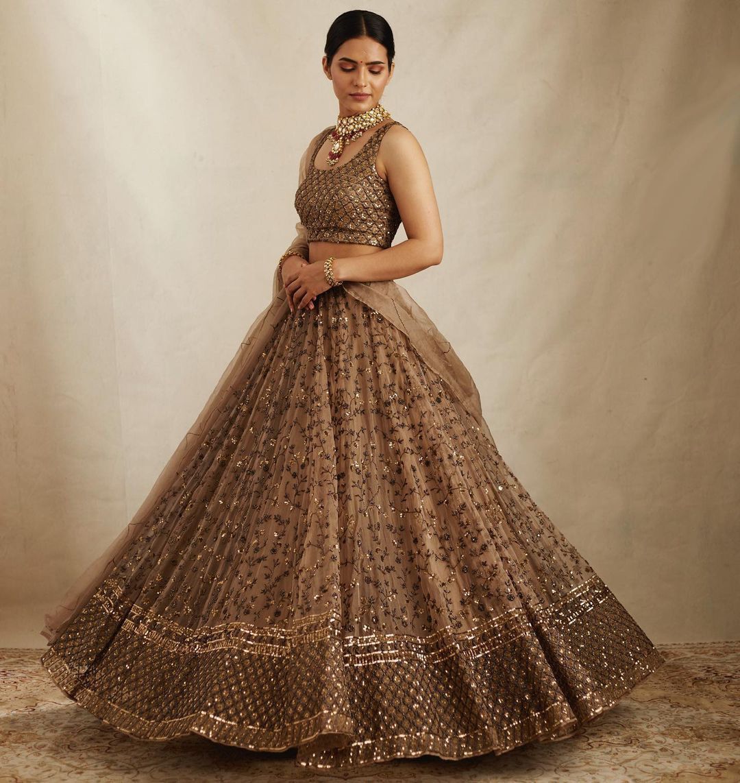 Bridal Wear Brown Color Lehenga Choli