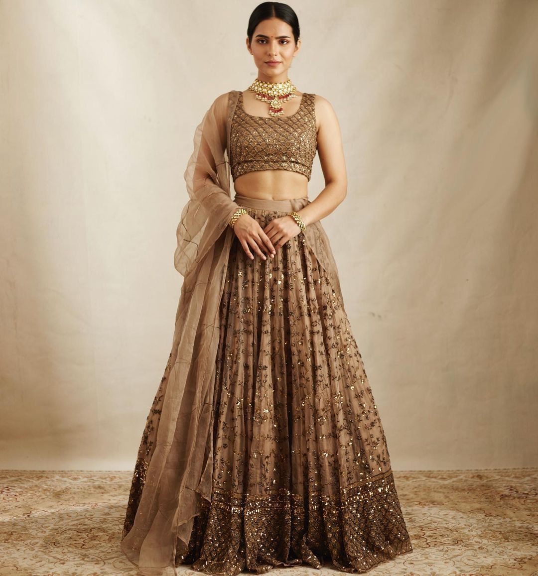 Bridal Wear Brown Color Lehenga Choli